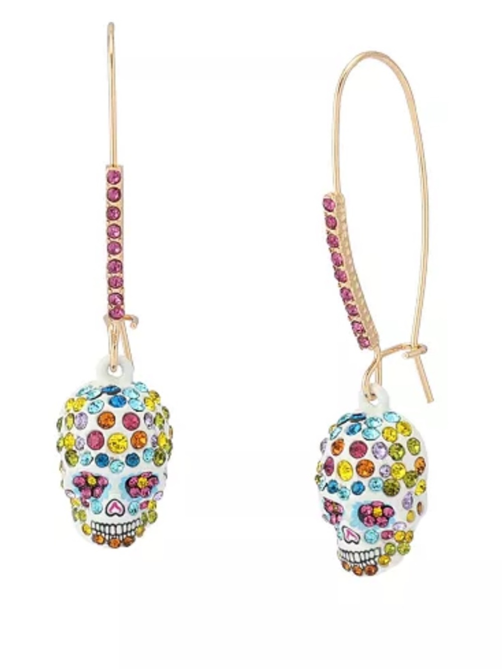 Betsey Johnson Sugar Skull Crystal Drop Hoop Earrings NWT